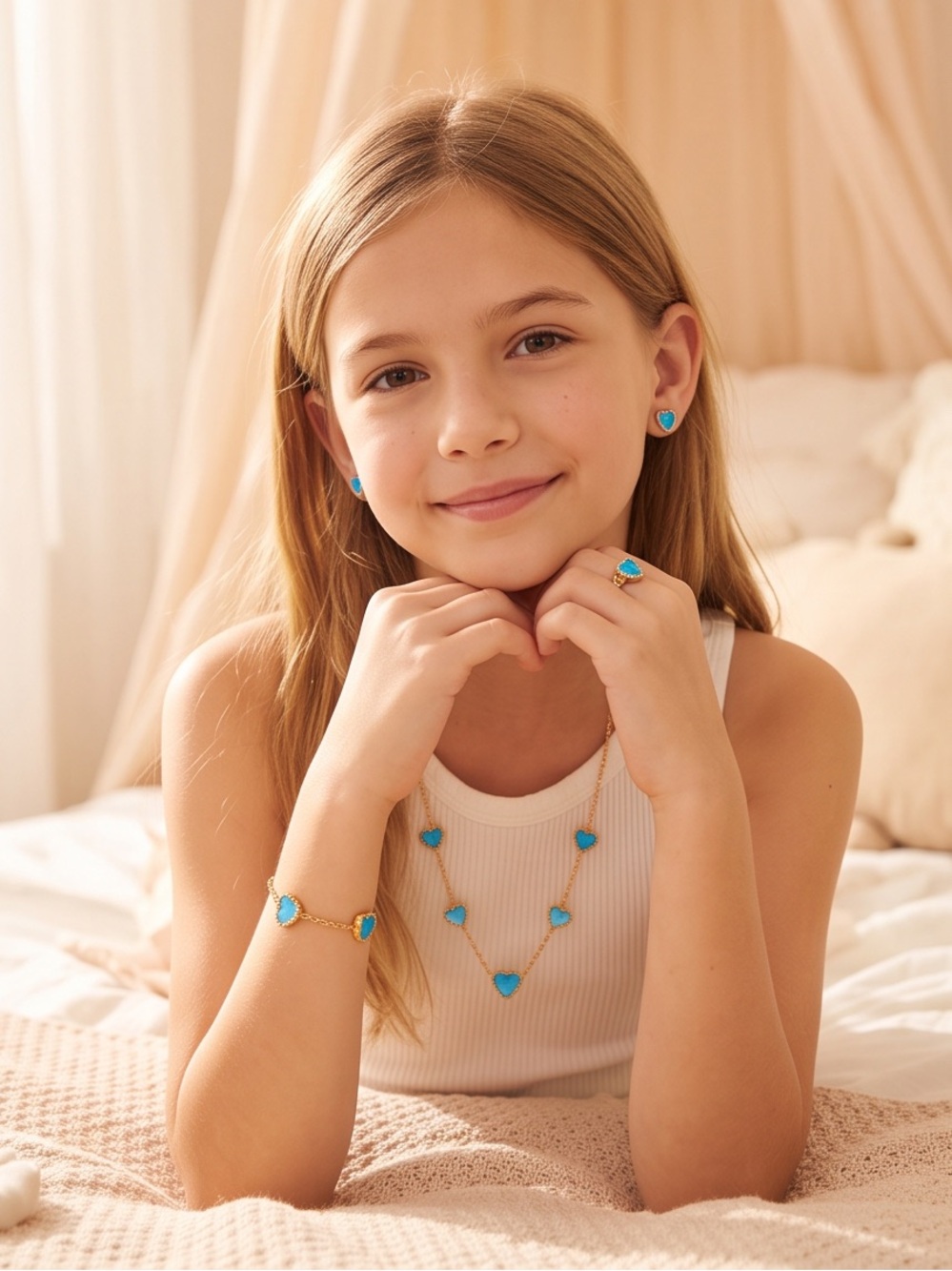 Cute Turquoise Heart Jewelry Set for Girls/Tweens (4-Piece Set) – Hypoallergenic